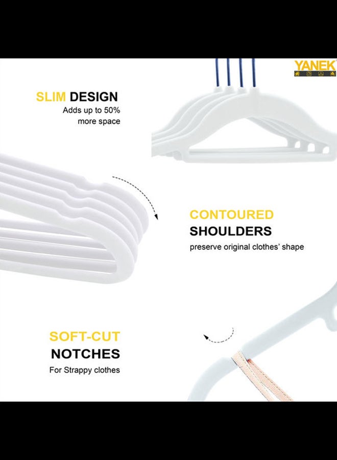 YANEK - Yanek Non-Slip Velvet Hangers – Ultra-Thin, Heavy-Duty, 360° Rotating Hook | Pack Of 50 (White) White - Image 1