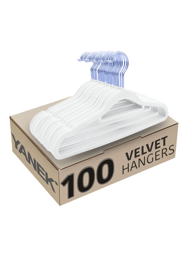 YANEK Yanek Non-Slip Velvet Hangers – Ultra-Thin, Heavy-Duty, 360° Rotating Hook |Suit, Coat, Clothes Hanger Pack Of 100 (White) White  - Image 1