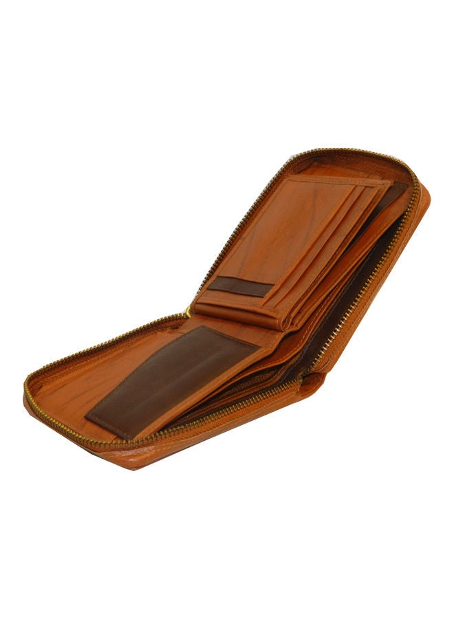 Genuine Leather Designer Wallet With Zipper Rust