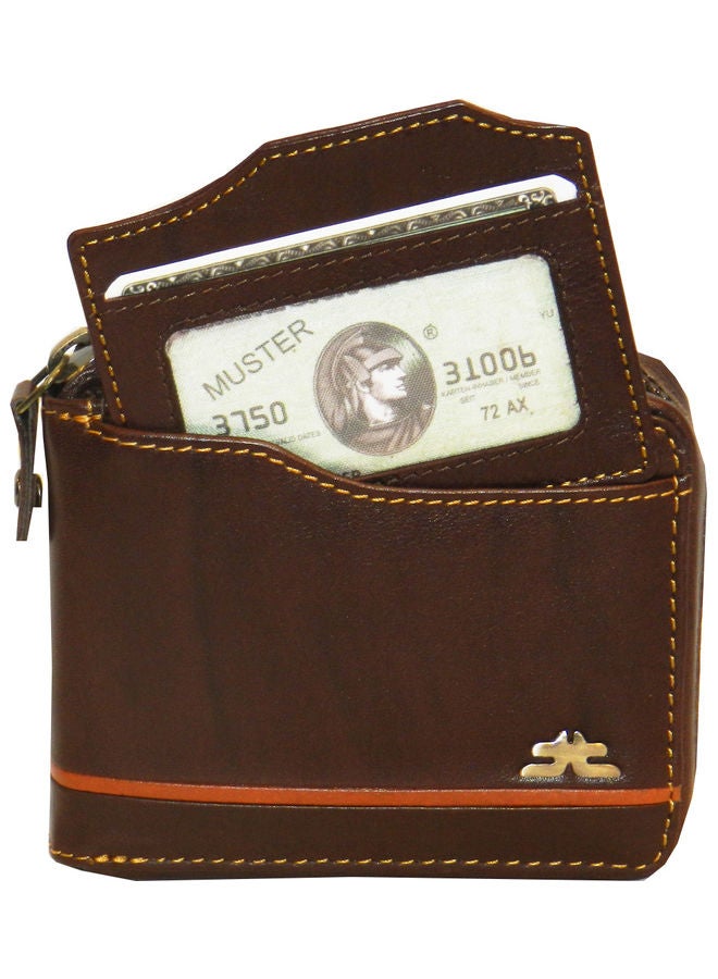 LAVERI LEATHER Genuine Leather Designer Wallet With Zipper Dark Brown - Image 1