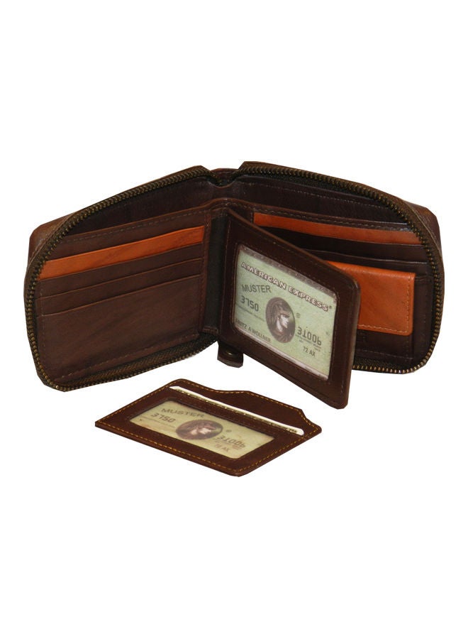 LAVERI LEATHER Genuine Leather Designer Wallet With Zipper Dark Brown - Image 3