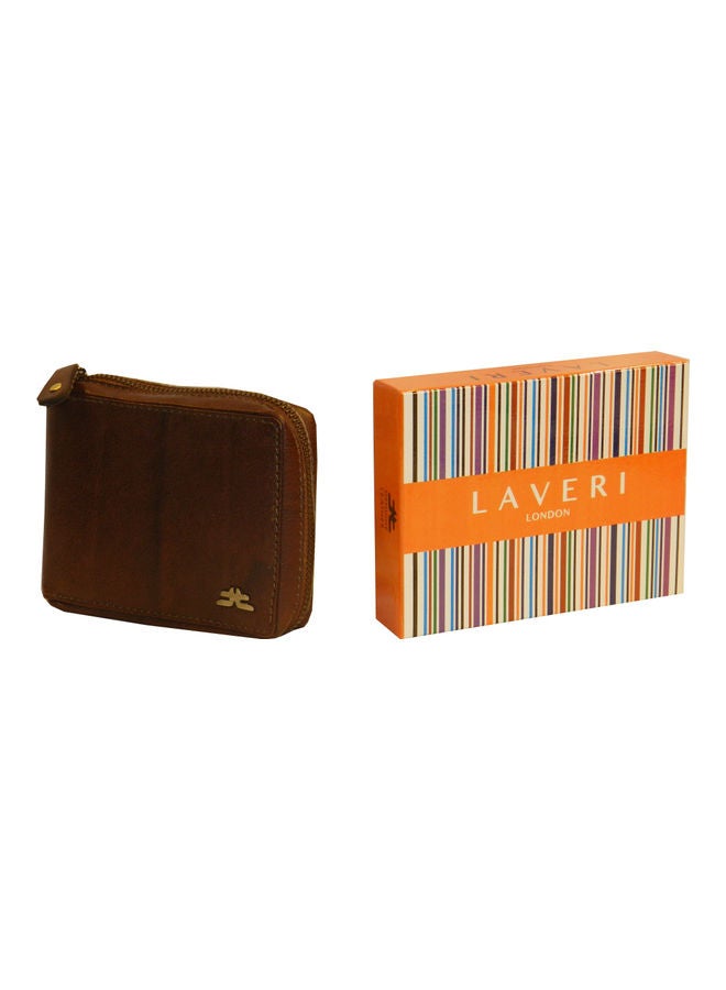 LAVERI LEATHER - Genuine Leather Designer Wallet With Zipper Dark Brown - Image 1