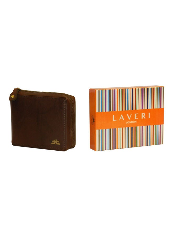 LAVERI LEATHER Genuine Leather Designer Wallet With Zipper Dark Brown - Image 1