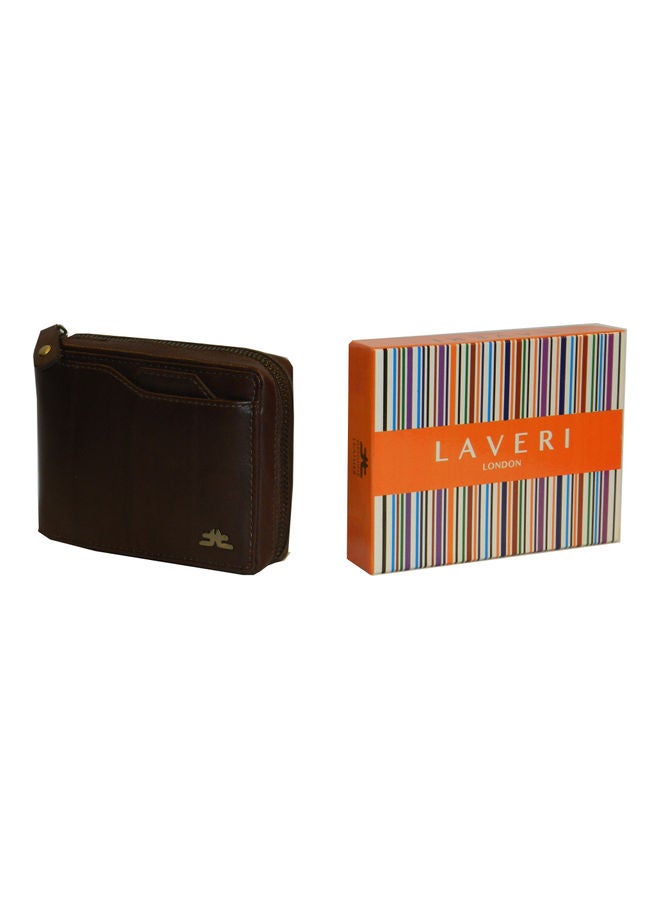 Genuine Leather Designer Wallet With Zipper Dark Brown