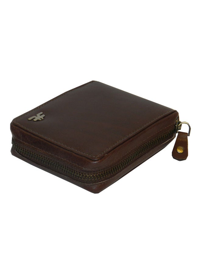 Genuine Leather Designer Wallet With Zipper Dark Brown