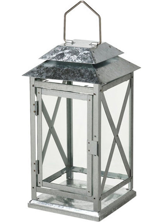 Lantern For Candle Indoor-Outdoor Galvanized Silver 11inch