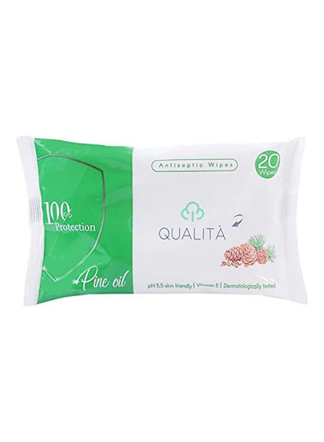 QUALITA 20 Pieces Antiseptic Alcohol Free Wipes With Pine Oil White  - Image 1