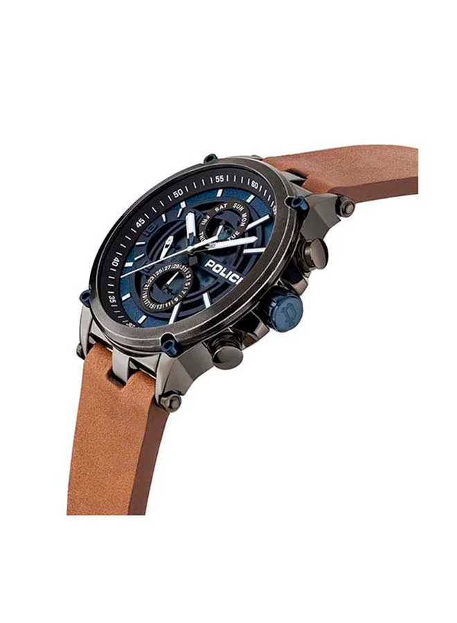 بوليس ساعة يد تامان كرونوغراف دائرية الشكل بسوار من الجلد مقاس 47 مم - لون بني - طراز Pewjf2108601