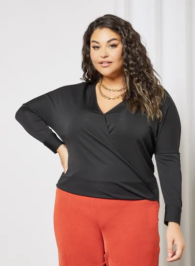 Violeta By Mango Plus Size Wrap T-Shirt Black