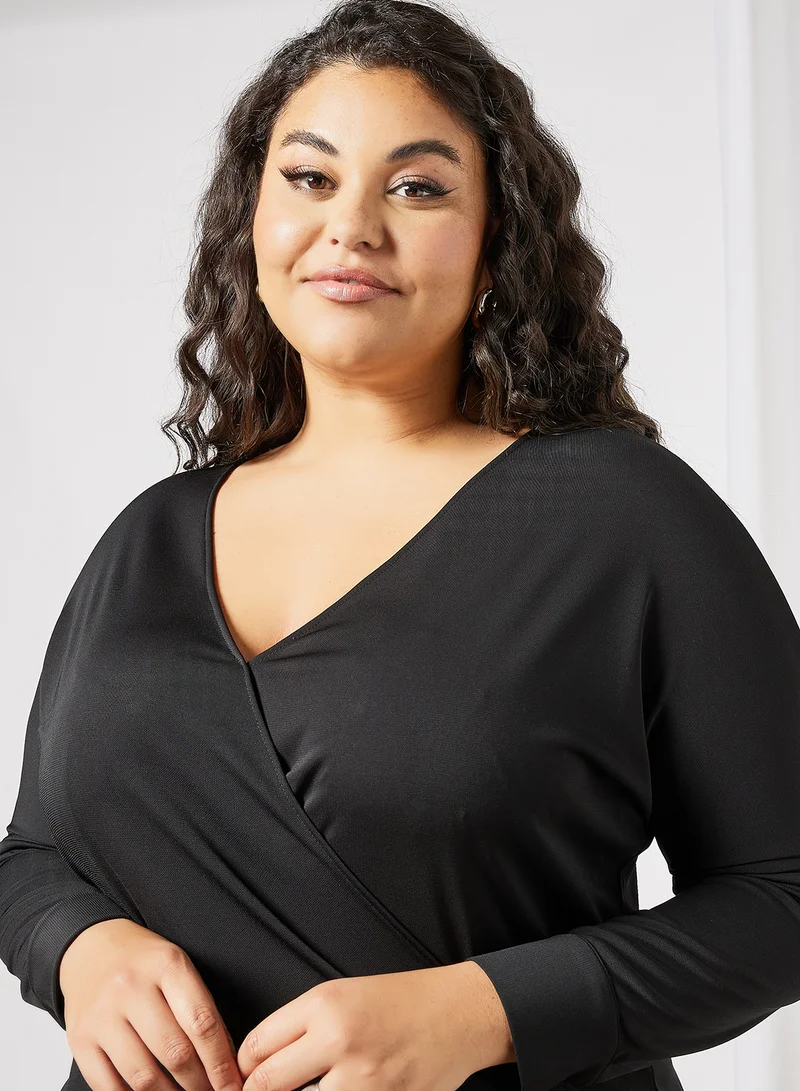 Violeta By Mango Plus Size Wrap T-Shirt Black
