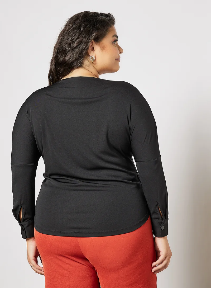 Violeta By Mango Plus Size Wrap T-Shirt Black