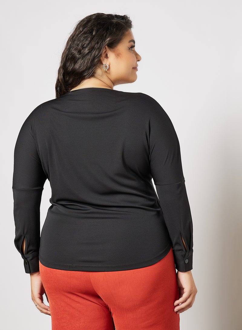 Violeta By Mango - Plus Size Wrap T-Shirt Black - Image 1