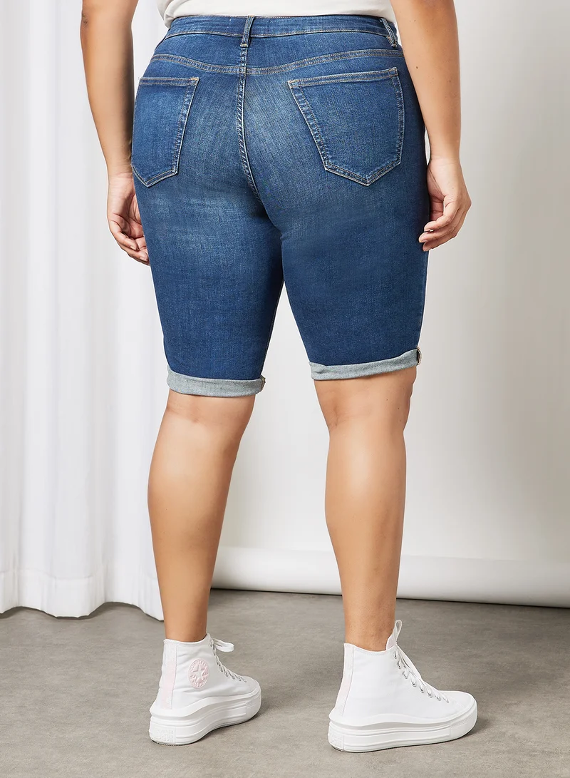 Violeta By Mango Plus Size Slim Fit Denim Shorts Blue