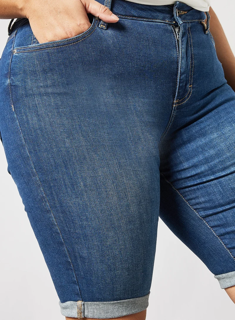 Violeta By Mango Plus Size Slim Fit Denim Shorts Blue
