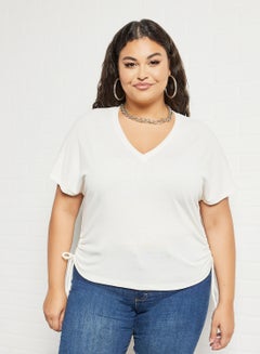 Plus Size Ruched Detail Top Off-White