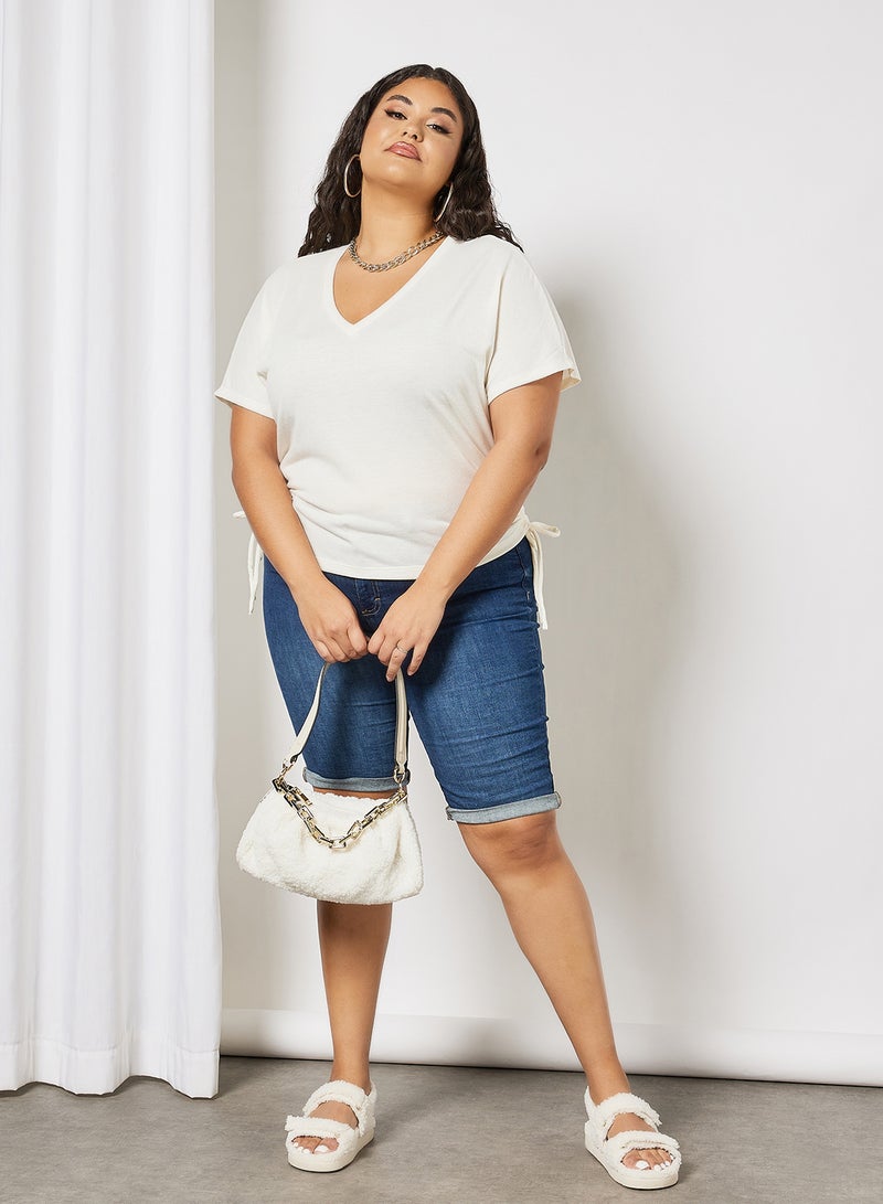 Violeta By Mango - Plus Size Ruched Detail Top Off-White - Image 1
