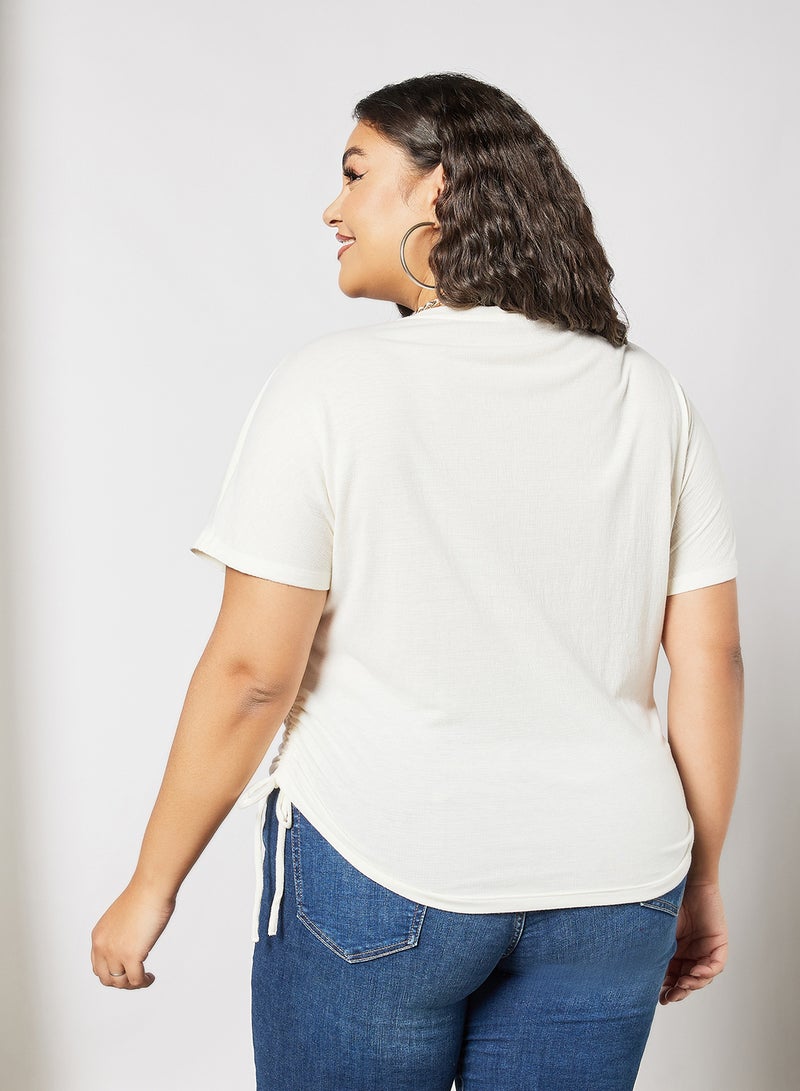 Violeta By Mango - Plus Size Ruched Detail Top Off-White - Image 1