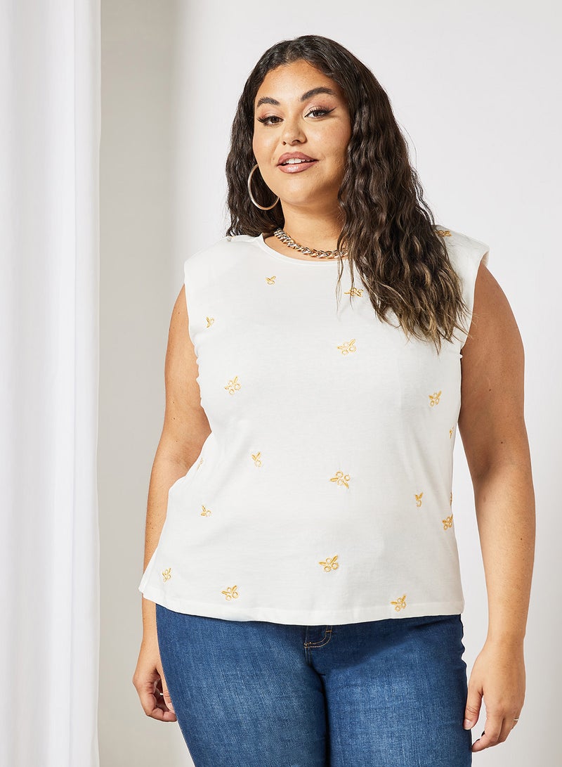 Violeta By Mango Plus Size Padded Shoulder Top Off-White - Image 1