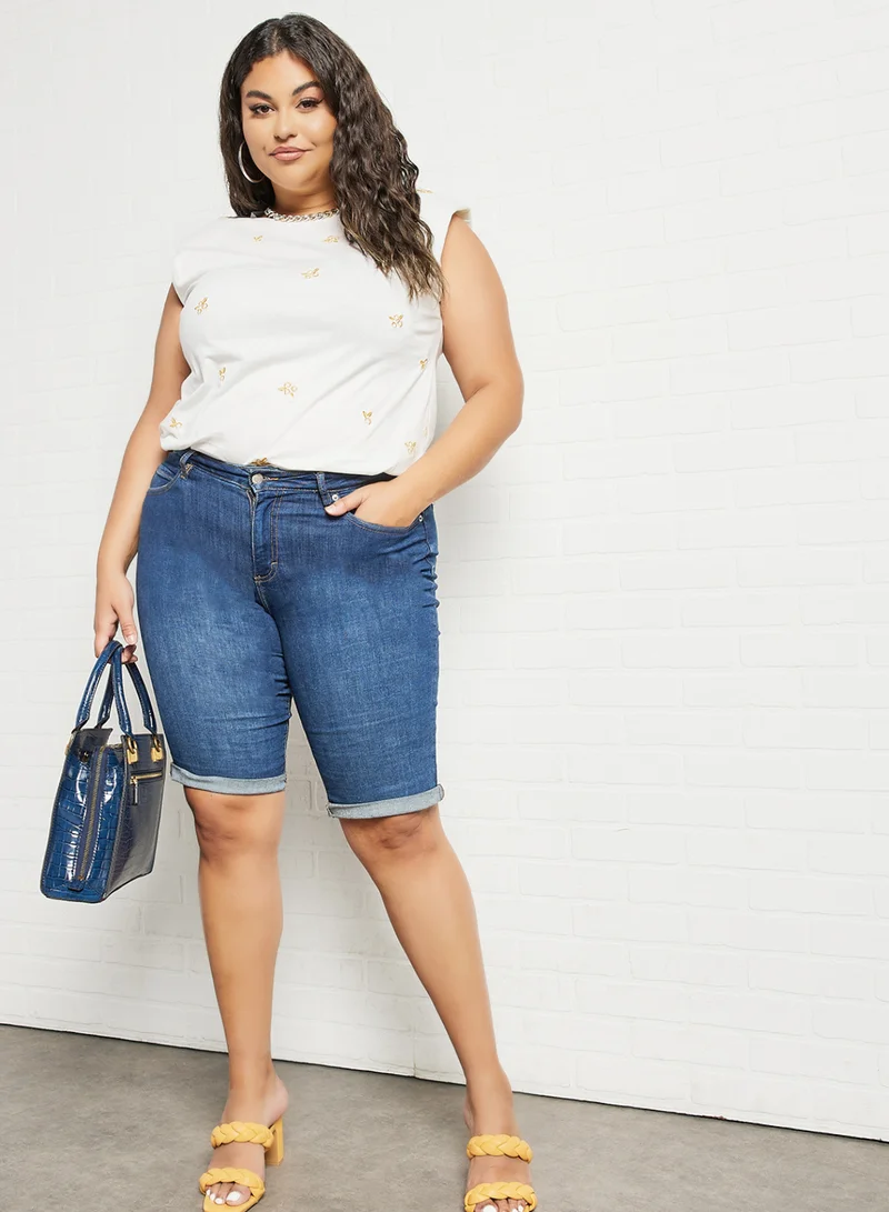 Violeta By Mango Plus Size Padded Shoulder Top