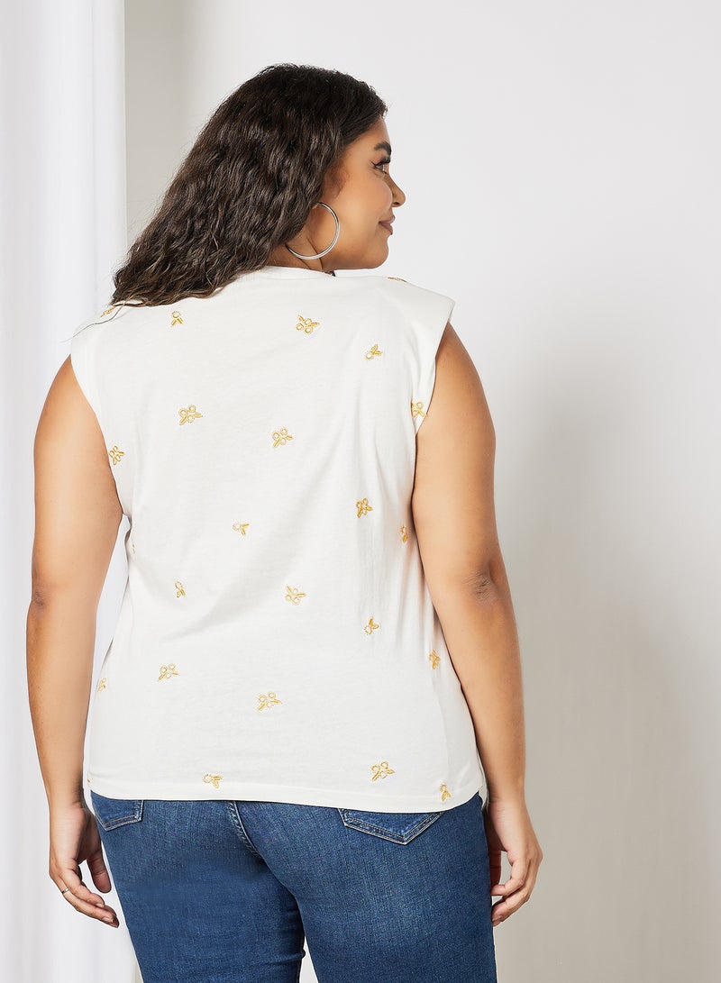 Violeta By Mango Plus Size Padded Shoulder Top Off-White - Image 4