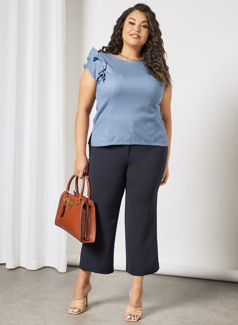 Violeta By Mango - Plus Size Textured Sleeveless Top Blue - Image 1