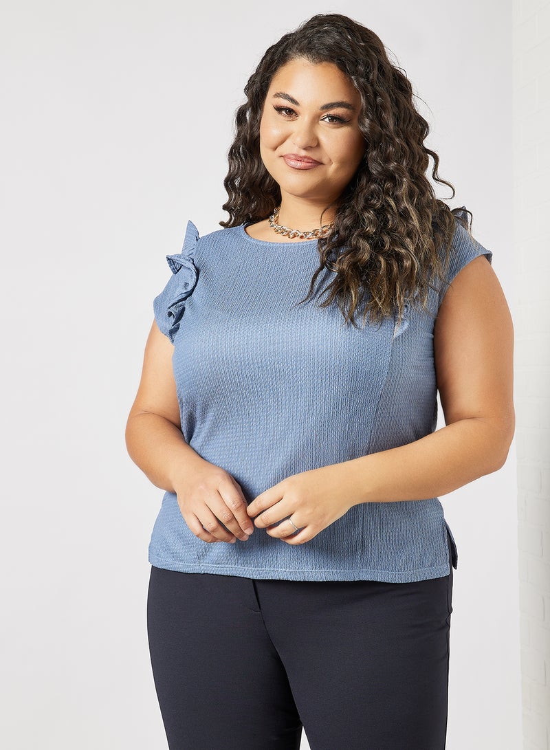 Violeta By Mango - Plus Size Textured Sleeveless Top Blue - Image 1