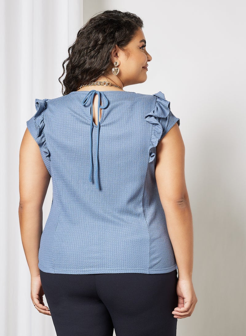 Violeta By Mango - Plus Size Textured Sleeveless Top Blue - Image 1