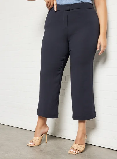Violeta By Mango Plus Size Cropped Straight Pants Navy