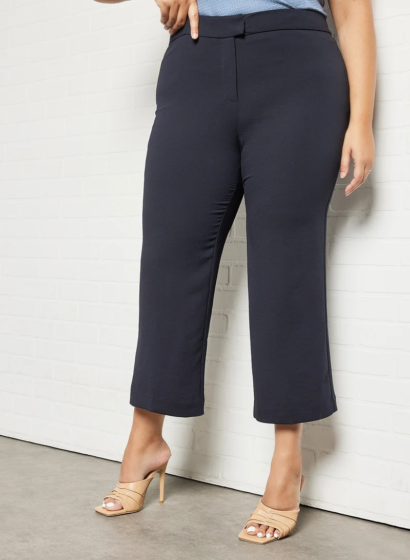 Violeta By Mango Plus Size Cropped Straight Pants Navy