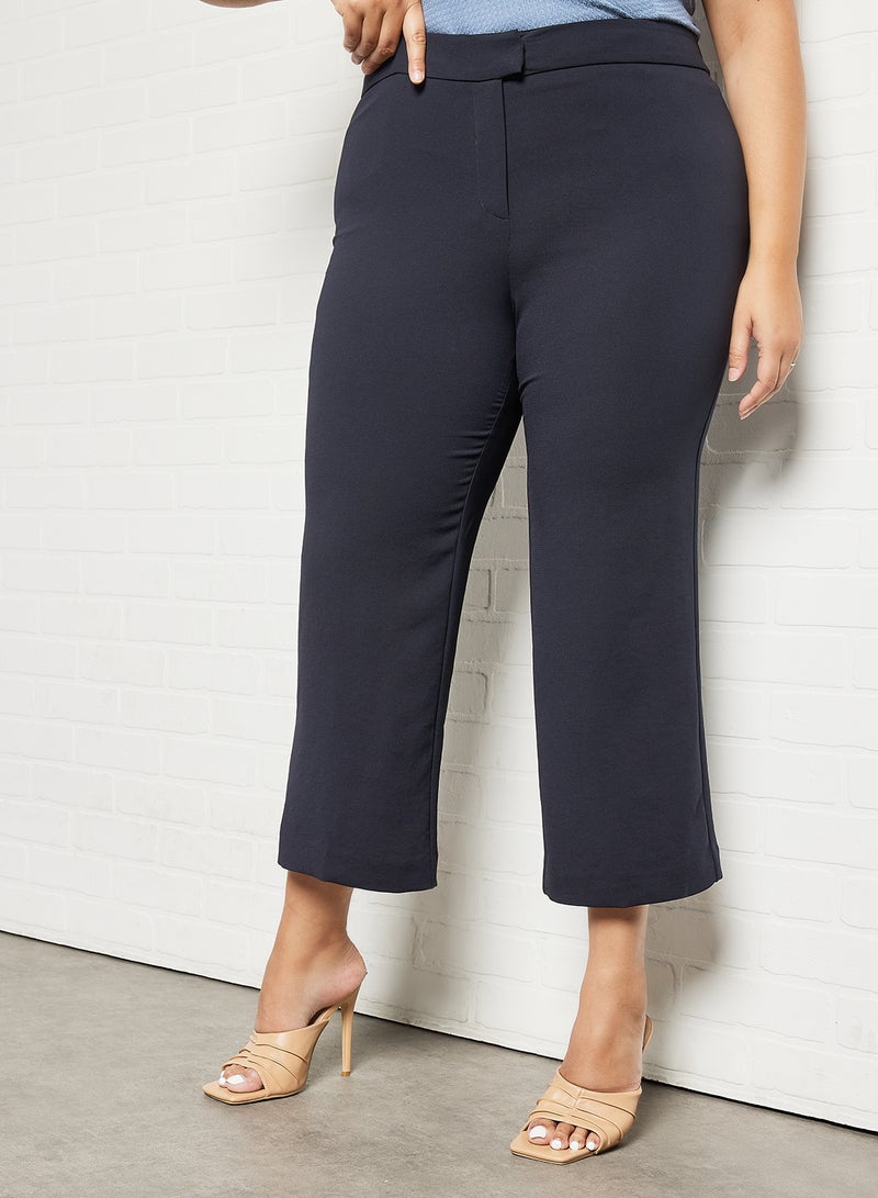 Violeta By Mango - Plus Size Cropped Straight Pants Navy - Image 1