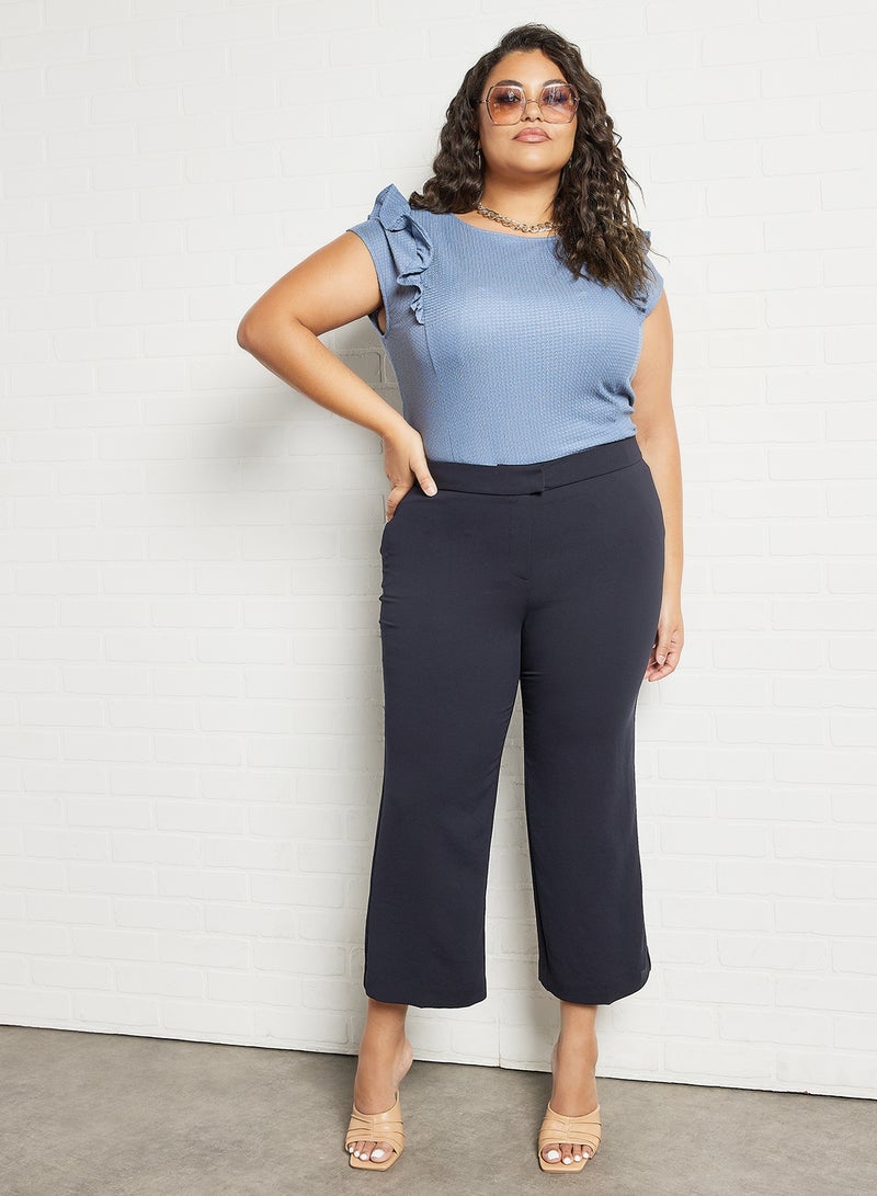 Violeta By Mango - Plus Size Cropped Straight Pants Navy - Image 1