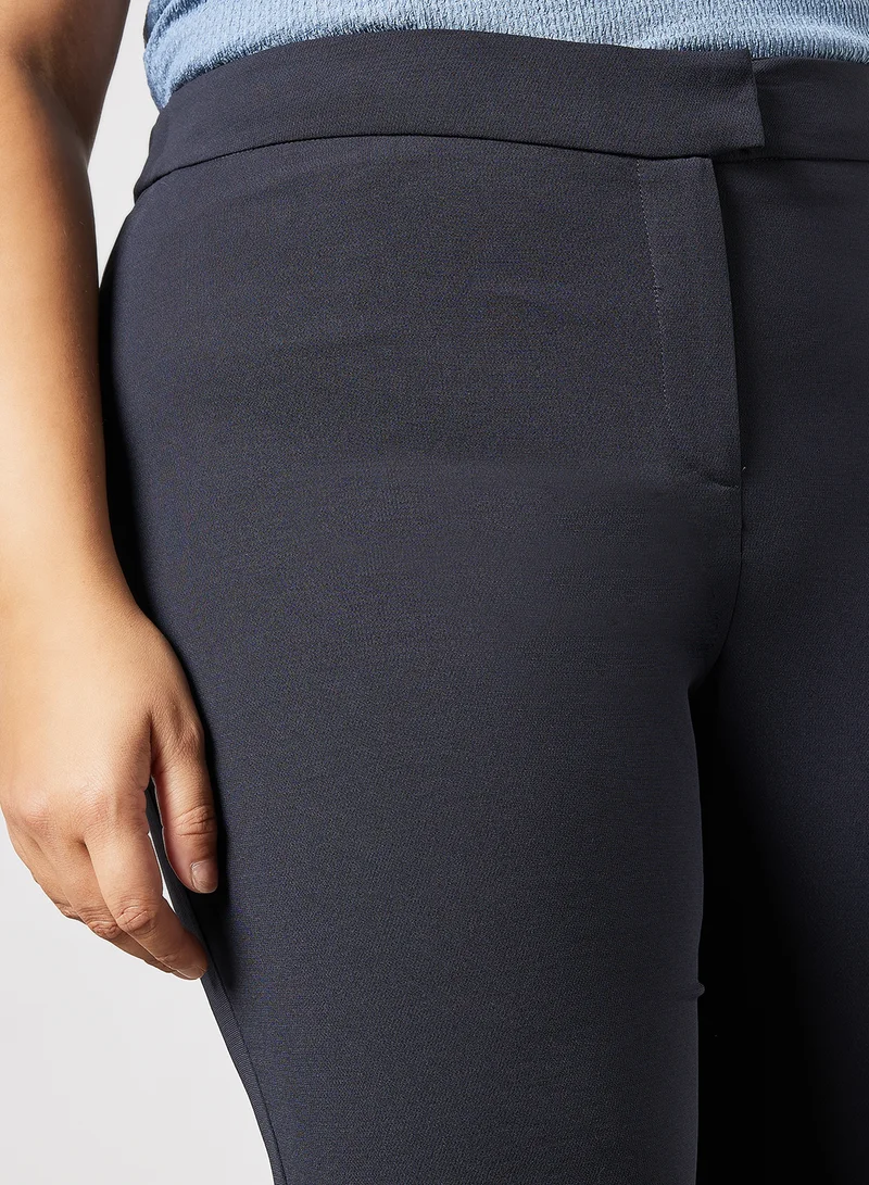 Violeta By Mango Plus Size Cropped Straight Pants Navy