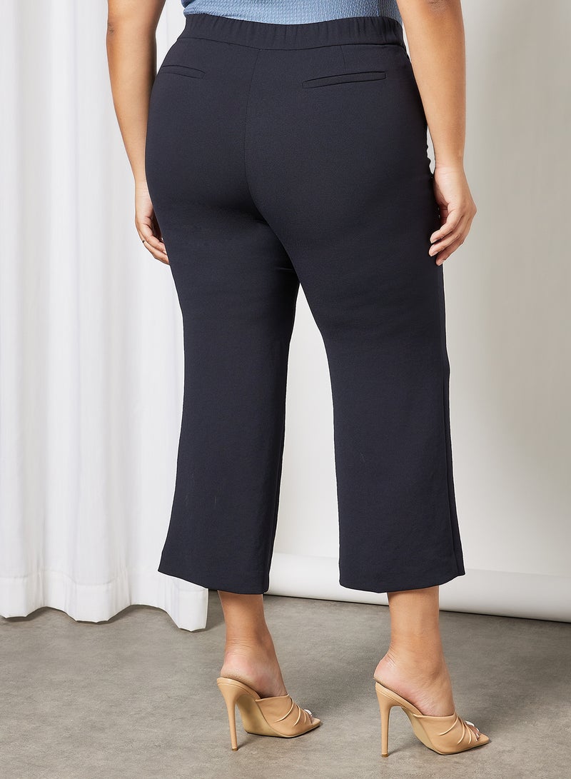 Violeta By Mango - Plus Size Cropped Straight Pants Navy - Image 1