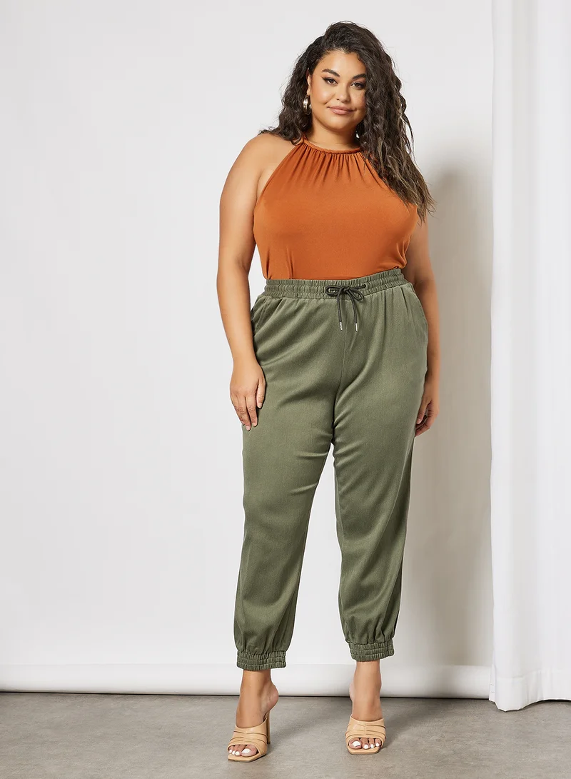 Violeta By Mango Plus Size Drawstring Joggers Khaki