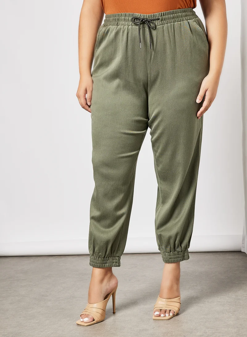 Violeta By Mango Plus Size Drawstring Joggers Khaki