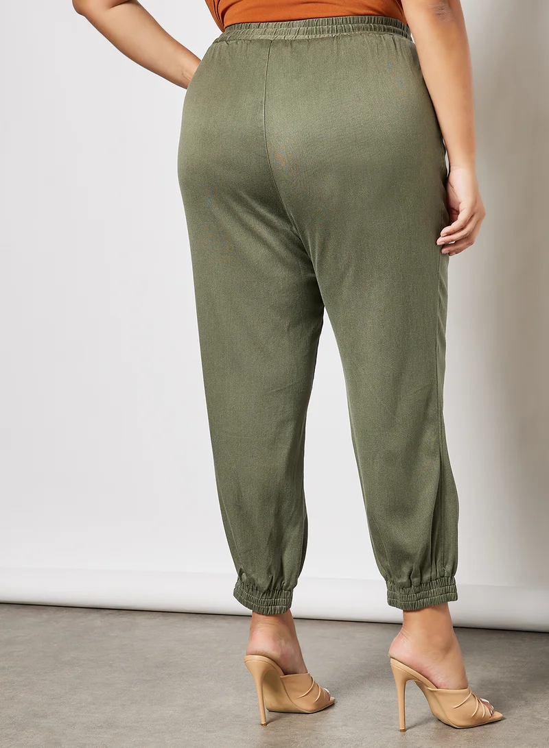 Violeta By Mango Plus Size Drawstring Joggers Khaki
