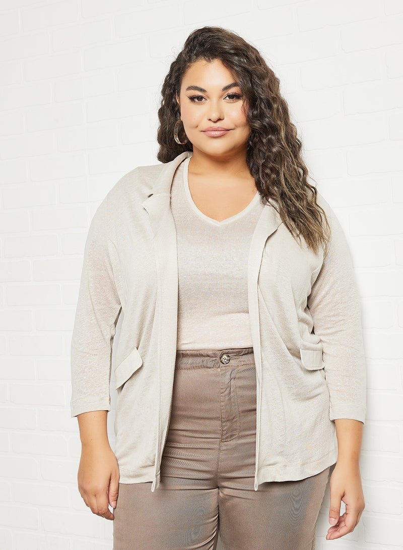 Violeta By Mango - Plus Size Linen Jacket Beige - Image 1