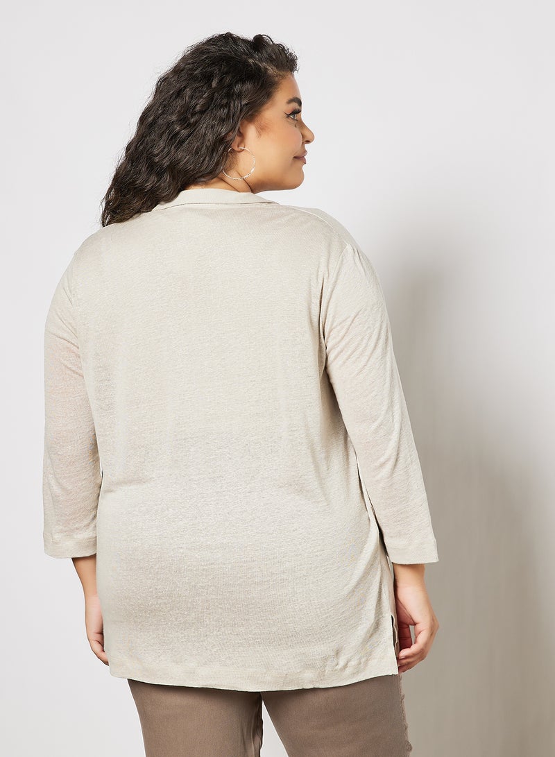 Violeta By Mango - Plus Size Linen Jacket Beige - Image 1