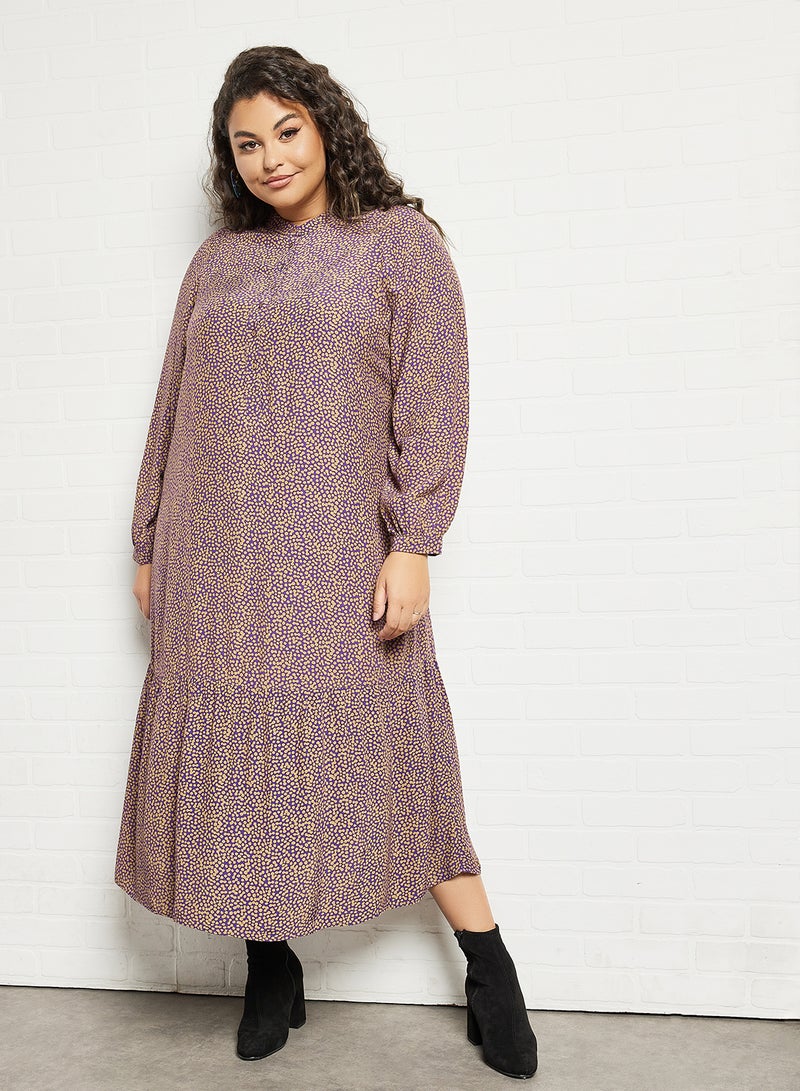 Violeta By Mango - Plus Size Print Midi Dress Mauve - Image 1