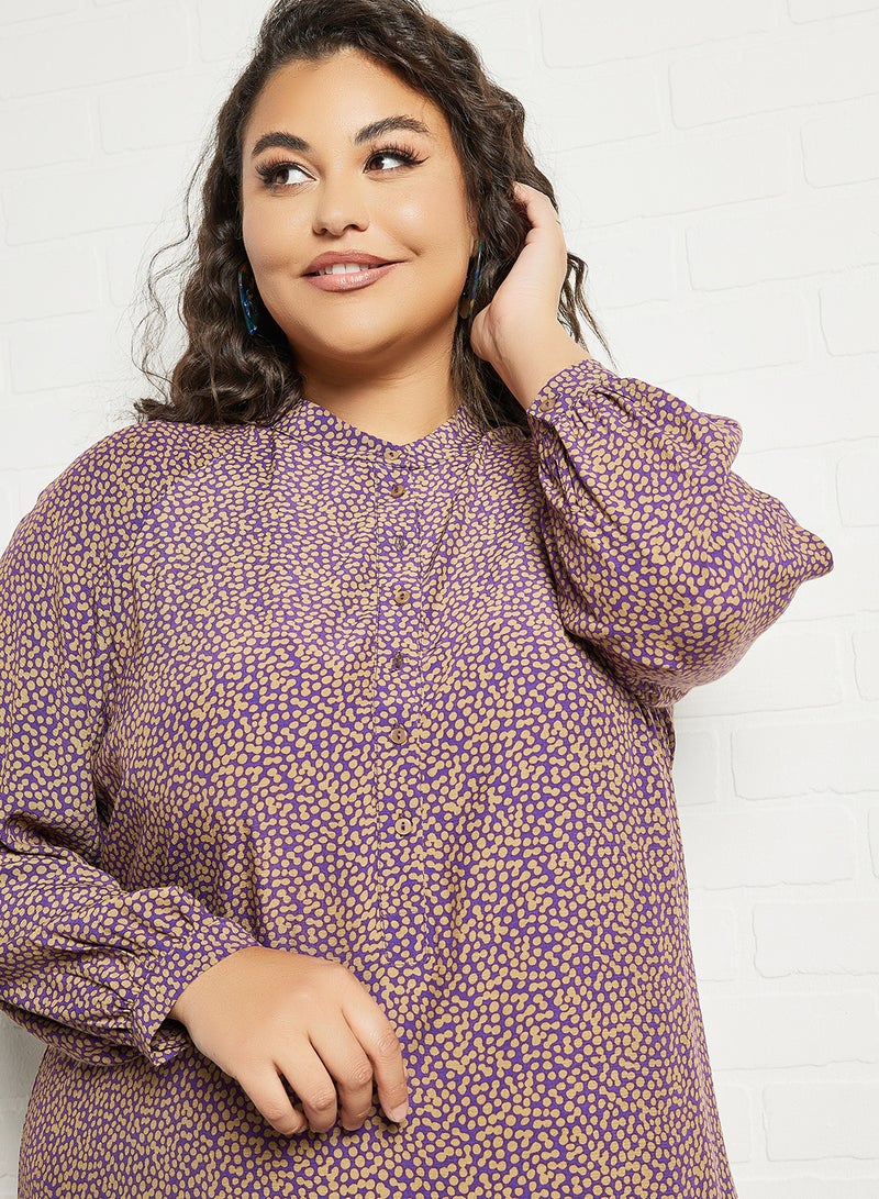 Violeta By Mango - Plus Size Print Midi Dress Mauve - Image 1