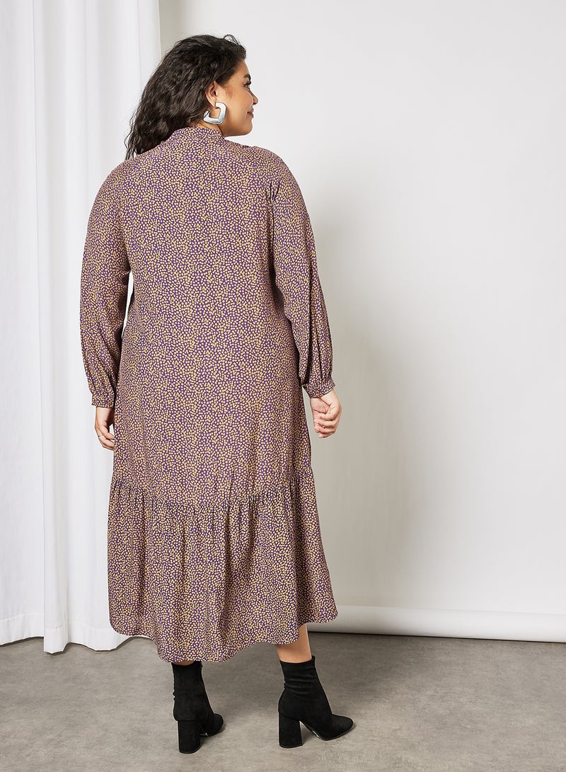 Violeta By Mango - Plus Size Print Midi Dress Mauve - Image 1