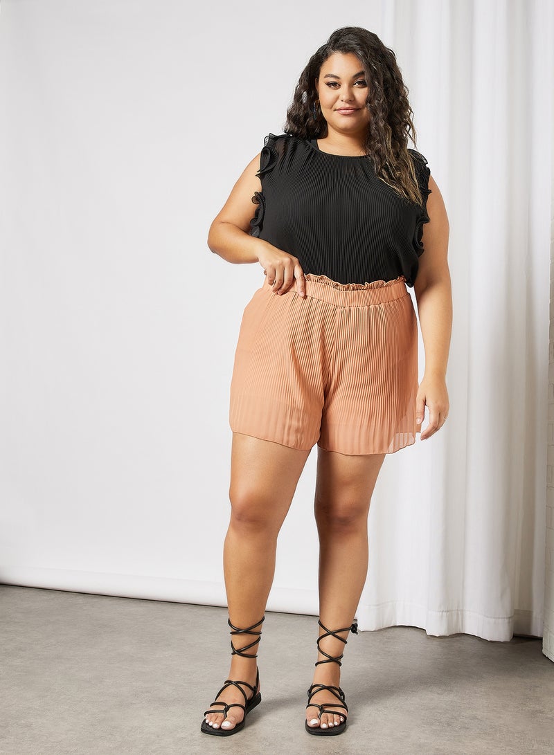 Violeta By Mango - Plus Size Pleated Shorts Burnt Orange - Image 1