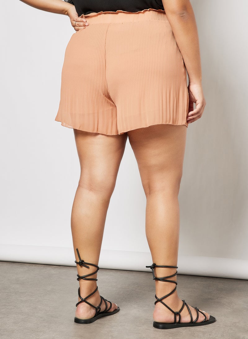 Violeta By Mango - Plus Size Pleated Shorts Burnt Orange - Image 1
