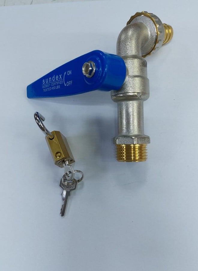 Sundex - Ball Hose Cock With Lock Silver/Blue/Gold 0.5inch - Image 1