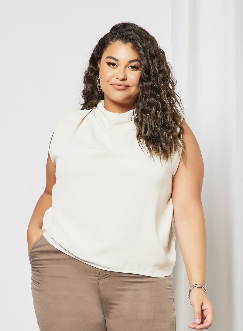 Violeta By Mango Plus Size Drape Detail Top Ecru - Image 1
