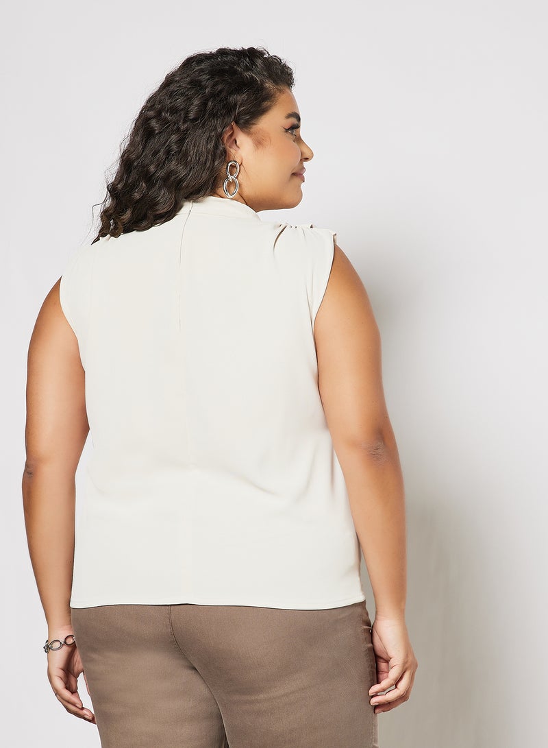 Violeta By Mango Plus Size Drape Detail Top Ecru - Image 4