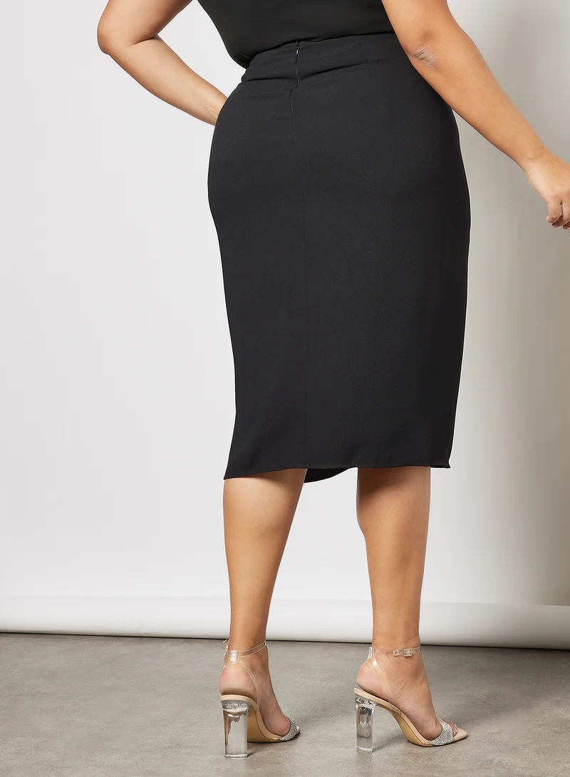 Violeta By Mango Plus Size Gingham Drape Skirt Black