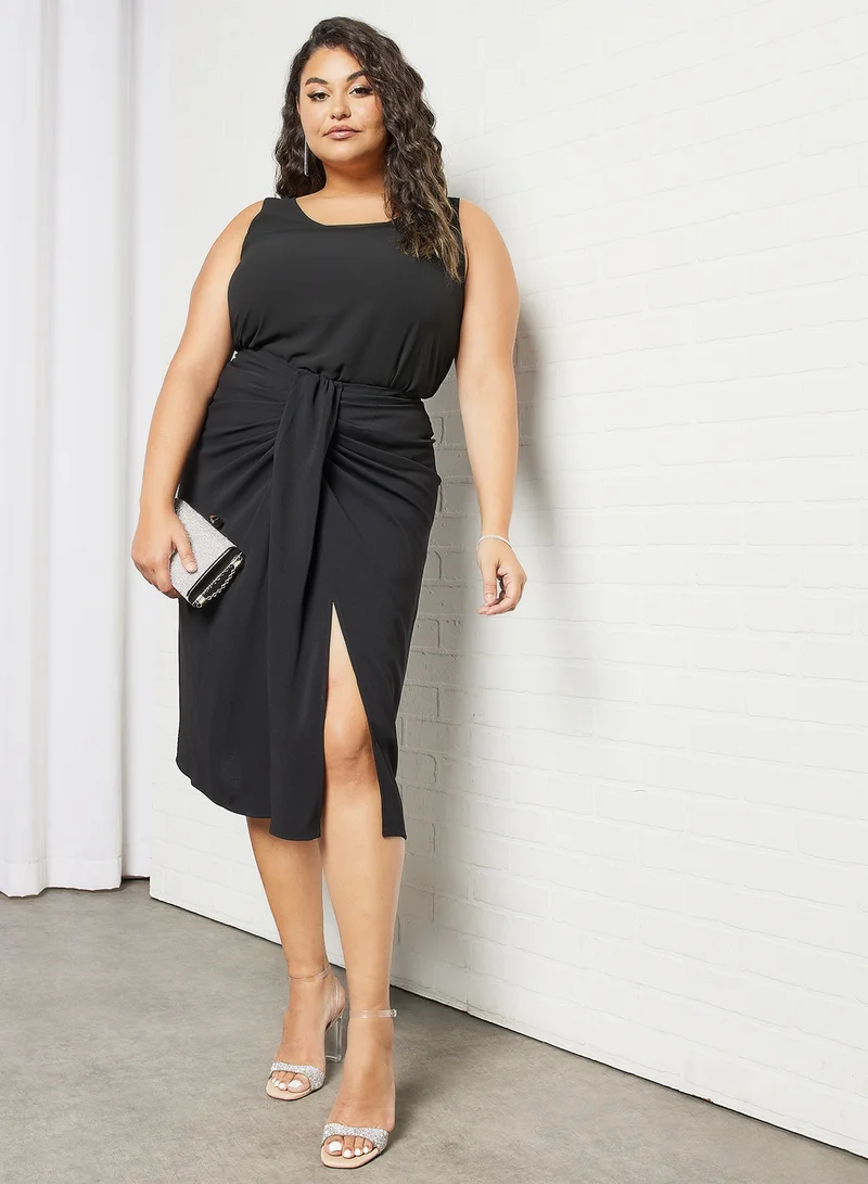 Violeta By Mango Plus Size Gingham Drape Skirt Black