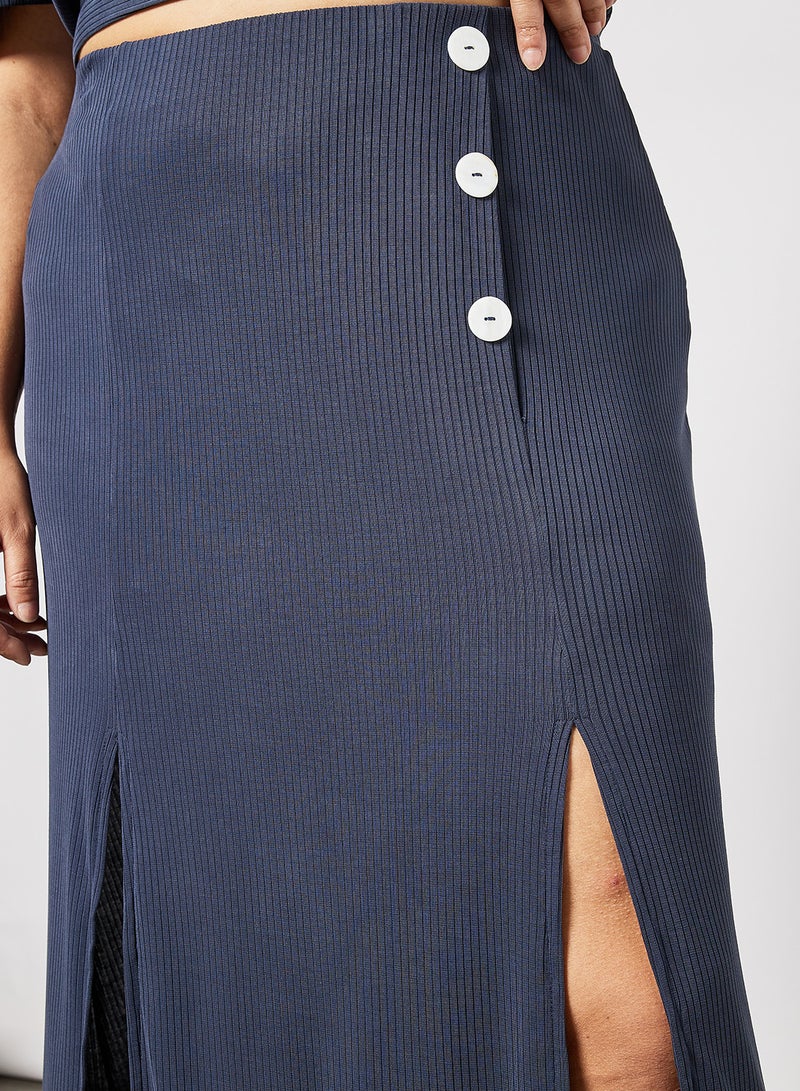 Violeta By Mango - Plus Size Side Slit Skirt Navy - Image 1