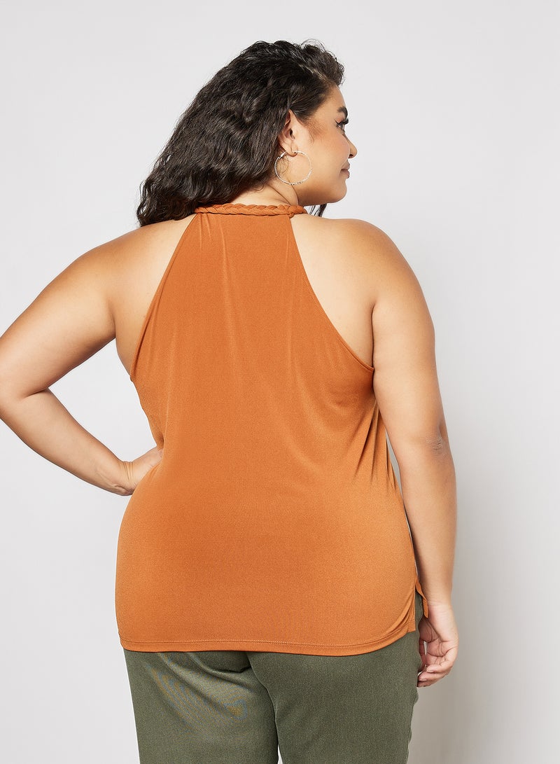 Violeta By Mango - Plus Size Braided Detail Top Brown - Image 1